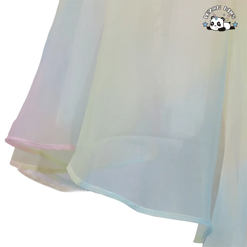 LEZONKIDS - Vestido de Princesa com Manga de Bolha Cor de Arco-Íris para Meninas, Roupas de Desempenho Infantil Doce